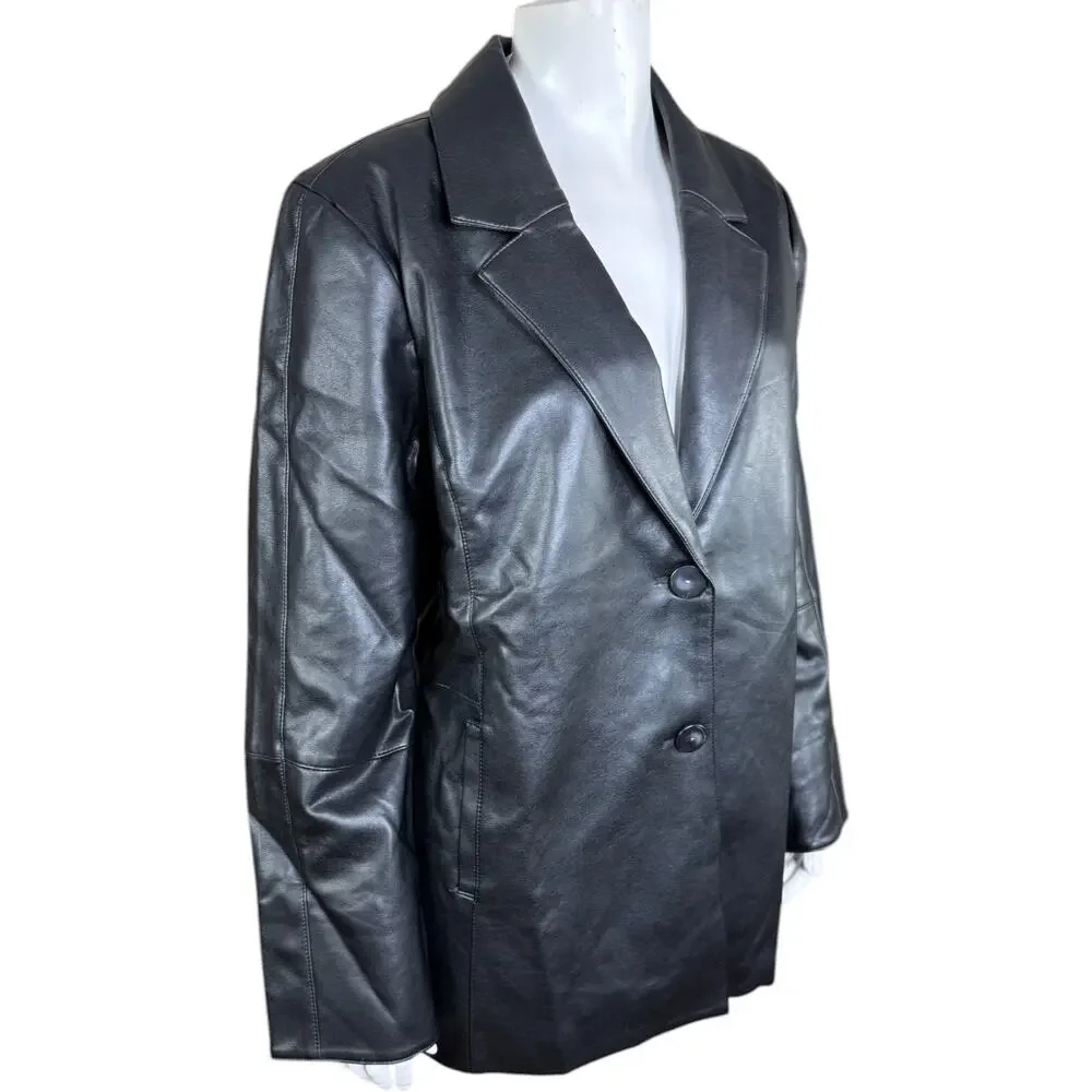 Dennis Basso Luxe Faux Leather‎ Jacket Black Large Petite  NWOT Business Casual